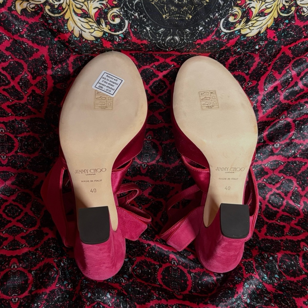 Jimmy Choo Hot Pink Satin Strappy Heels - Picture 6 of 6
